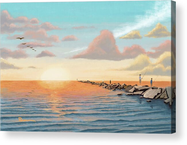 Saltwater Acrylic Print featuring the digital art On The Jetties by Kevin Putman