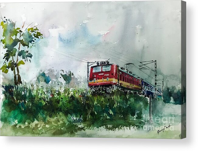 Train Acrylic Print featuring the painting On the move by George Jacob