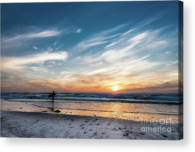 Beach Acrylic Print featuring the photograph One Last Surf at Solana Beach by David Levin
