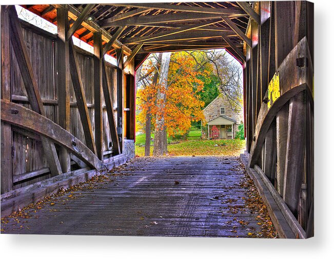 Poole Forge Covered Bridge Acrylic Print featuring the photograph One More Bridge to Cross, Then Home - Poole Forge Covered Bridge No. 6A - Lancaster County PA by Michael Mazaika