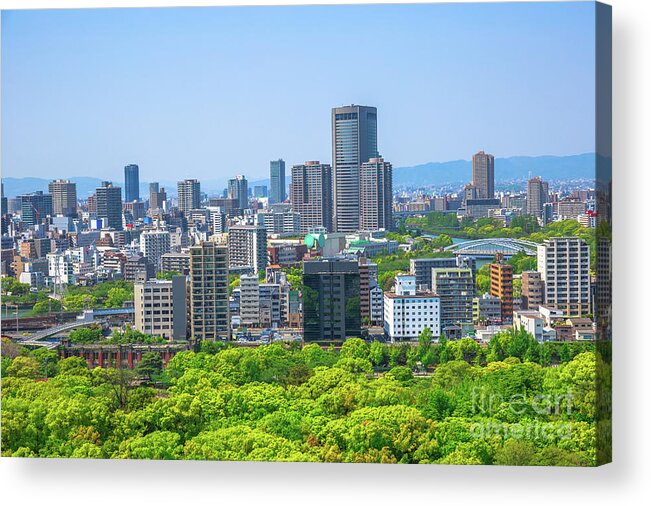 Osaka Skyline Acrylic Print featuring the photograph Osaka business district aerial by Benny Marty