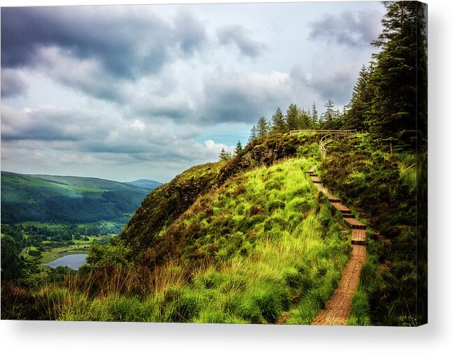 Clouds Acrylic Print featuring the photograph Overlooking Glendalough on the Wicklow Way by Debra and Dave Vanderlaan