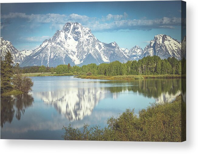 Dawn Acrylic Print featuring the photograph Oxbow Overlook in the Grand Tetons by Dana Foreman