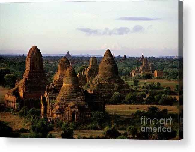 Ancient Acrylic Print featuring the photograph Pagodas scattered throughout the countryside at sunrise by Sami Sarkis