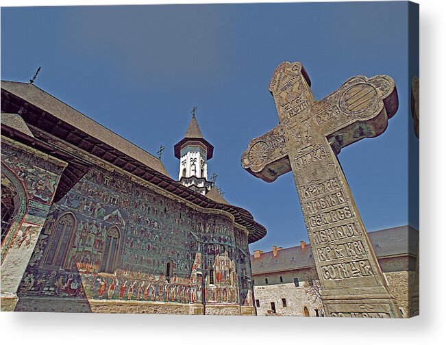 Romania Acrylic Print featuring the photograph Painted Bucovina Monastery by Dennis Cox