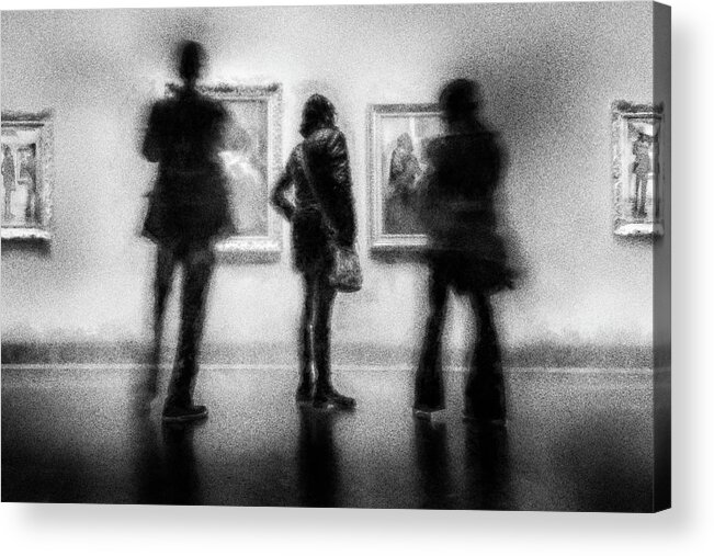 People Acrylic Print featuring the digital art Paintings at an Exhibition by Celso Bressan