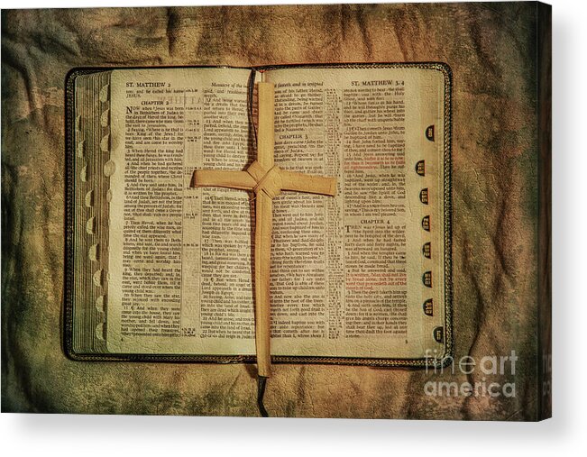 Palm Branch Cross And Bible Acrylic Print featuring the digital art Palm Branch Cross and Bible by Randy Steele