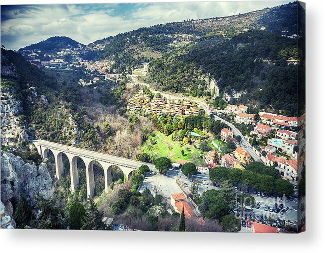 Freeway Acrylic Print featuring the photograph panorama from Eze Chateau at The Viaduct of Eze by Ariadna De Raadt