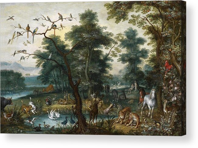 Jan Brueghel The Younger Acrylic Print featuring the painting Paradise landscape with the Fall by Jan Brueghel the Younger