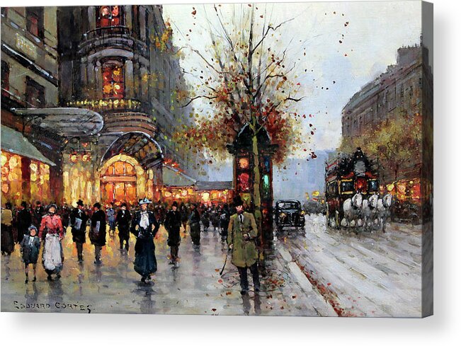 Edouard Cortes Acrylic Print featuring the painting Paris street scene by Celestial Images