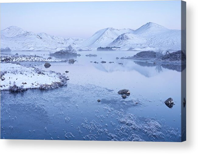 Black Mount Acrylic Print featuring the photograph Pastel shades of dawn at Lochan na h-Achlaise by Stephen Taylor