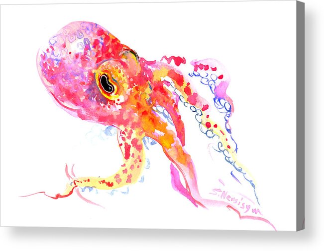 Peach Color Acrylic Print featuring the painting Peach Color Octopus by Suren Nersisyan