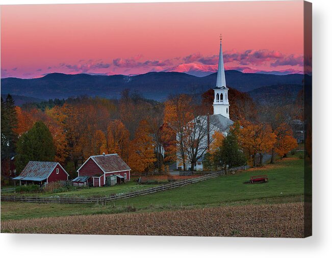 Vermont Acrylic Print featuring the photograph Peacham Village Fall Evening by Tim Kirchoff