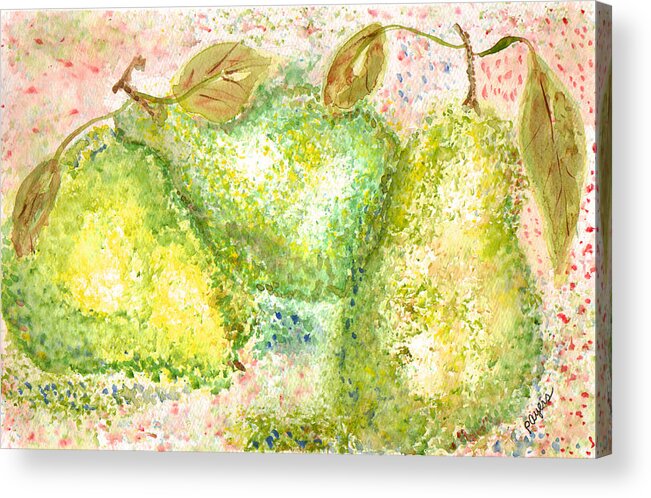 Watercolor Acrylic Print featuring the painting Pear Trio by Paula Ayers