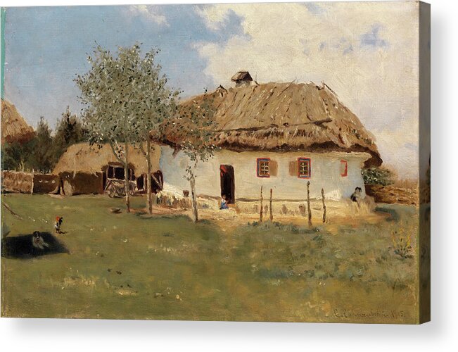 Svetoslavsky Acrylic Print featuring the painting Peasant Hut in Ukrainian Village by MotionAge Designs