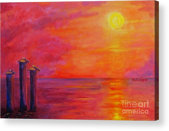 Pelicans Acrylic Print featuring the painting Pelicans at Sunset by Doris Blessington