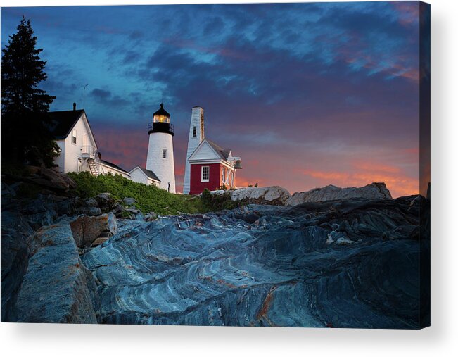 Pemaquid Point Lighthouse Acrylic Print featuring the photograph Pemaquid Point Lighthouse at dawn 2 by David Smith