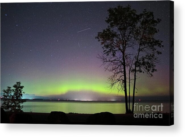 Perseid Acrylic Print featuring the photograph Perseid Meteor And Aurora by Charline Xia
