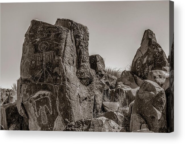 Petroglyph Acrylic Print featuring the photograph Petroglyph 4 Sepia by James Barber