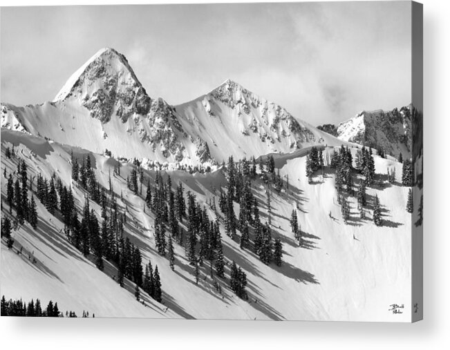 Black And White Acrylic Print featuring the photograph Pfeifferhorn - Little Cottonwood Canyon by Brett Pelletier