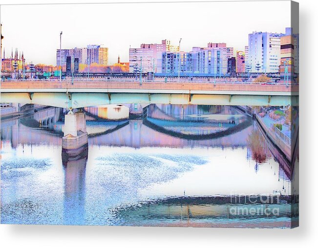 I Went For A Early Morning Walk And Came Across This Scene In Philadelphia. I Liked The Colors And Reflections Off The Water. This Is Another Version Of The Scene. Acrylic Print featuring the photograph Philadelphia Scene1 by Merle Grenz