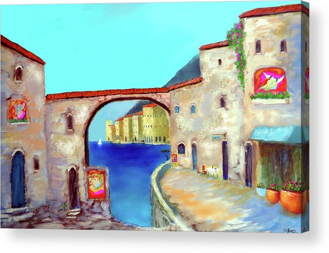  Italy Mediterranean Art Acrylic Print featuring the painting Piazza Del La Artista by Larry Cirigliano