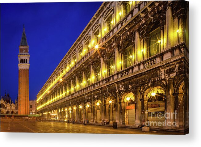 Europe Acrylic Print featuring the photograph Piazza San Marco by night by Inge Johnsson