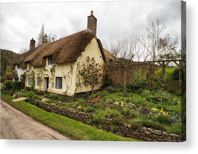 England Acrylic Print featuring the photograph Picturesque Dunster cottage by Shirley Mitchell