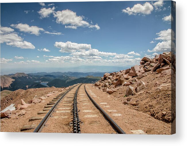 Architecture Acrylic Print featuring the photograph Pikes Peak Cog Railway Track at 14,110 Feet by Peter Ciro