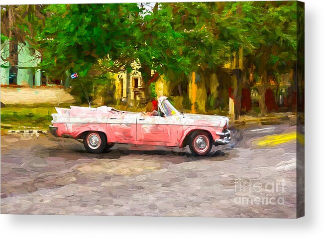 Antique Acrylic Print featuring the photograph Pink car with fins by Les Palenik