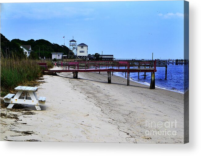 Pink Pier Acrylic Print featuring the photograph Pink Pier Southport, North Carolina by Amy Lucid