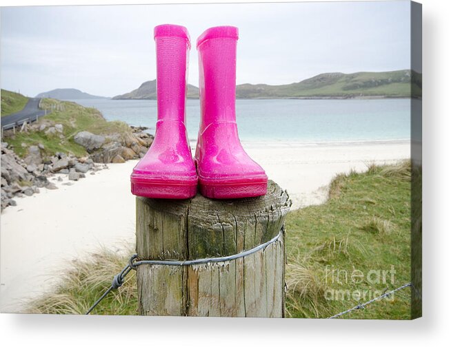 Vatersay Acrylic Print featuring the photograph Pink Wellies by Smart Aviation