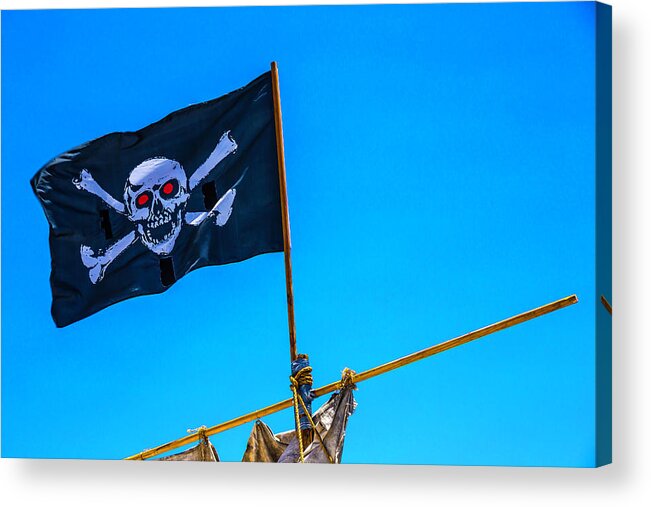 Pirate Flag Skull Cross Bones Acrylic Print featuring the photograph Pirates Death Black Flag by Garry Gay