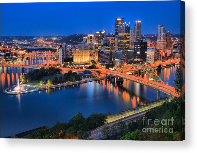 Pittsburgh Acrylic Print featuring the photograph Pittsburgh Evening Glow by Adam Jewell