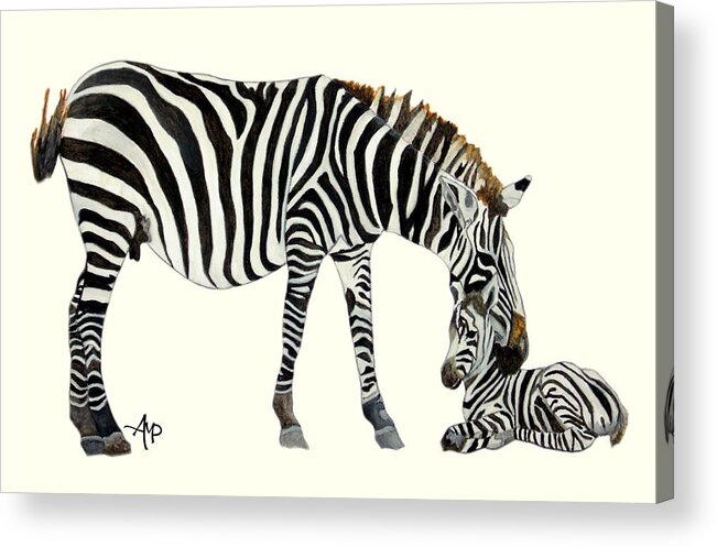 Zebra Acrylic Print featuring the painting Plains Zebras by Angeles M Pomata