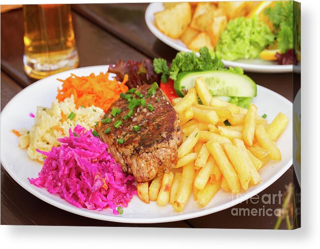 Steak Acrylic Print featuring the photograph Plate of Steak with Garnish by Anastasy Yarmolovich