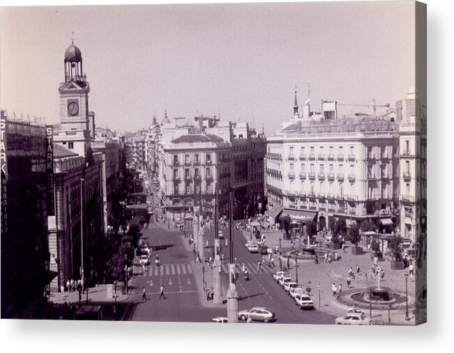  Acrylic Print featuring the photograph Plaza del Sol Madrid Black and White by Christopher J Kirby