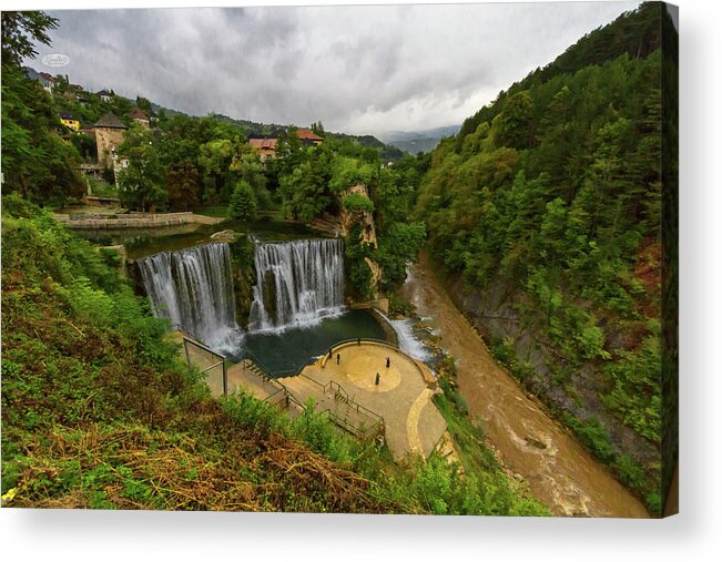 Jajce Acrylic Print featuring the photograph Pliva waterfall, Jajce, Bosnia and Herzegovina by Elenarts - Elena Duvernay photo