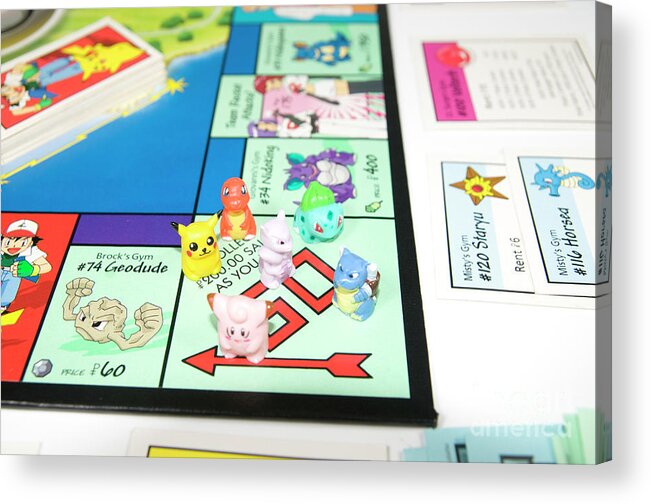 Game Acrylic Print featuring the photograph Pokemon version of Monopoly board game 1 by Ilan Rosen