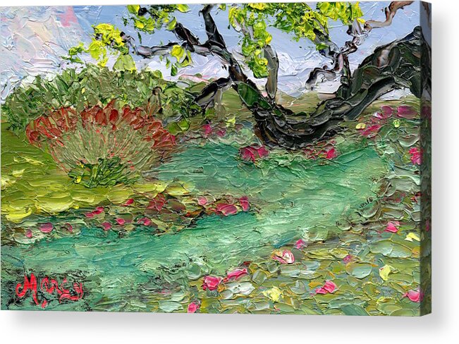 Oil Acrylic Print featuring the painting Pond Lilies by Marcy Brennan