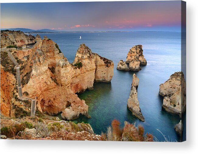 Sunset Acrylic Print featuring the photograph Ponta da Piedade stairs by Guido Montanes Castillo