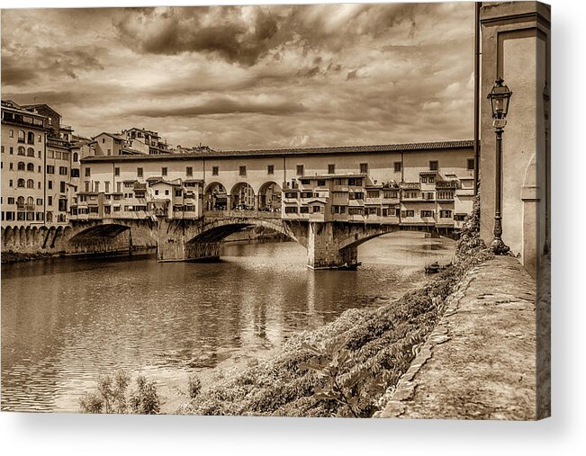 Ponte Vecchio Acrylic Print featuring the photograph Ponte Vecchio Florence Italy monotone 7K_DSC2439_09152017 by Greg Kluempers