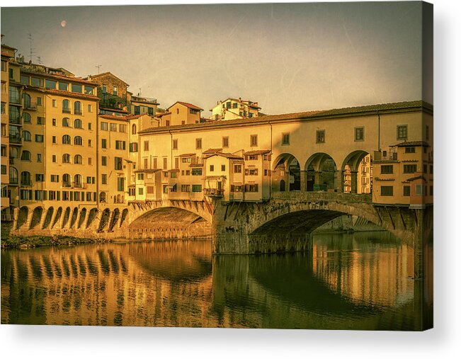 Joan Carroll Acrylic Print featuring the photograph Ponte Vecchio Morning Florence Italy by Joan Carroll