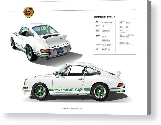 Porsche 911 Carrera Rs Illustration Acrylic Print featuring the digital art Porsche 911 Carrera RS illustration by Alain Jamar