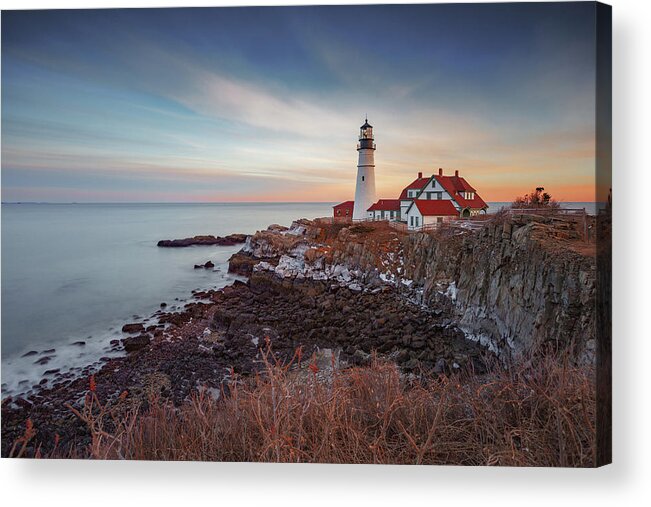 Portland Maine Lighthouse Cape Ocean Atlantic Casco Bay Acrylic Print featuring the photograph Portland Headlight by David Hufstader
