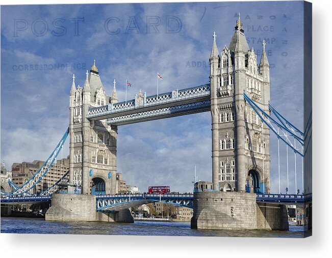 Tower Bridge Acrylic Print featuring the digital art Postcard Home by Joan Carroll