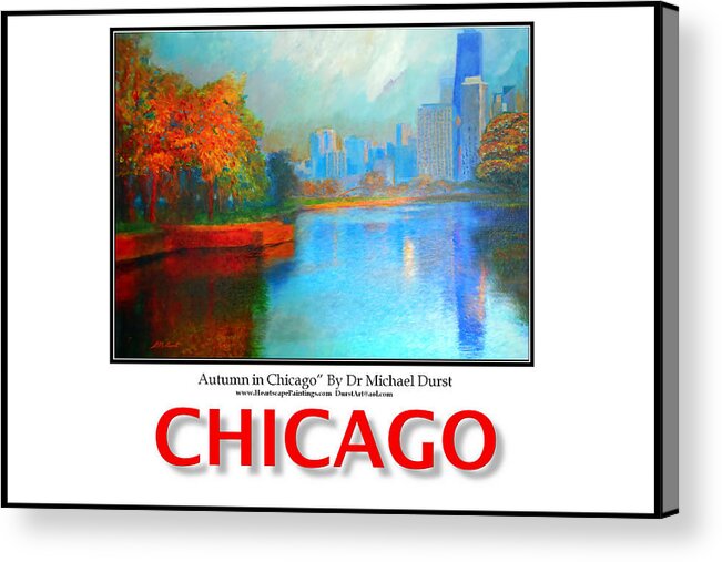 Skyline Acrylic Print featuring the mixed media Poster of Autumn in Chicago by Michael Durst