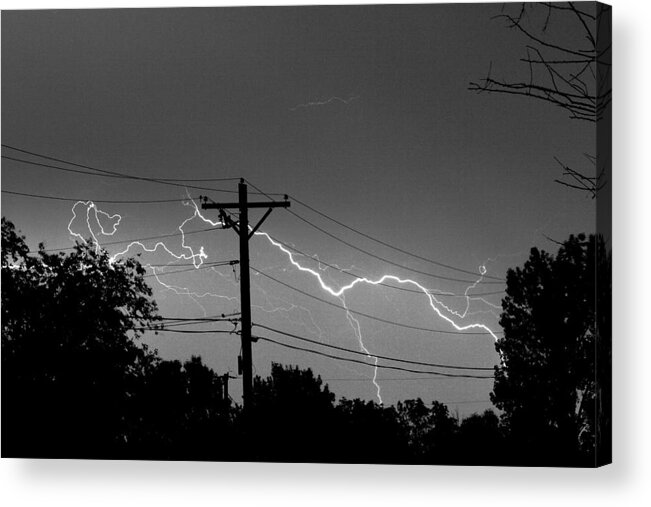 Lightning Acrylic Print featuring the photograph Power Lines BW Fine Art Photo Print by James BO Insogna