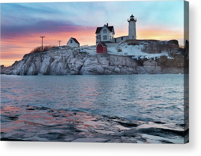 Lighthouse Acrylic Print featuring the photograph Pre-Dawn Colors at Cape Neddick Lighthouse by Kristen Wilkinson