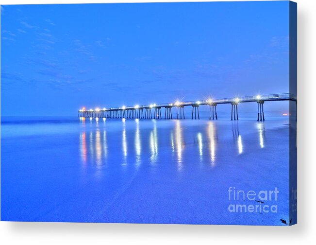Hermosa Beach Pier Acrylic Print featuring the photograph Predawn Blue by Richard Omura